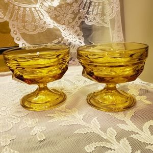 2 Vtg Anchor Hocking Fairfield Sherbet Glasses Honey Gold Amber Chamapagne